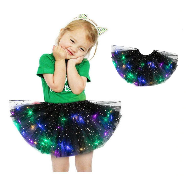 Saia tutu com luzes LED multicoloridas