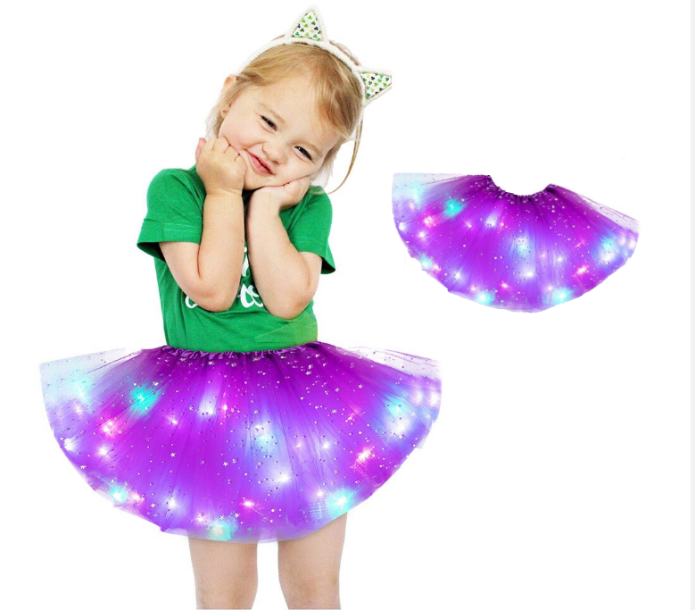 Saia tutu com luzes LED multicoloridas