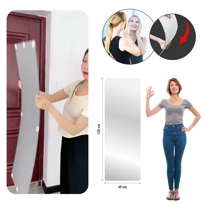 MirrorFlex™ espelho acrílico flexível autoadesivo 120 x 40 cm